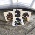 Dark Dragon Coaster Set | Gothic Fantasy Dragon & Skull Coasters | Handmade Set of 4