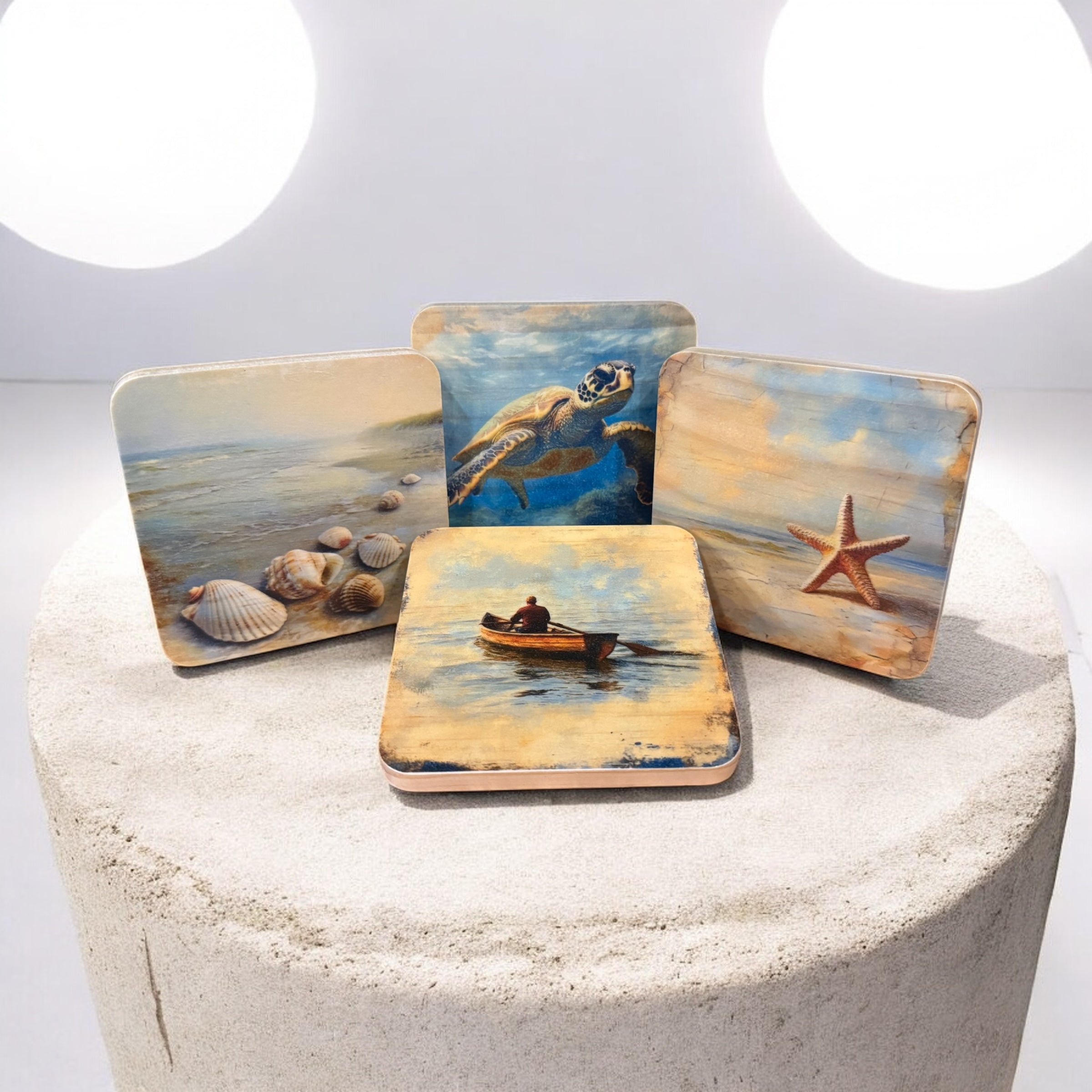 Seaside Escape Coaster Set | Ocean & Coastal Drink Coasters | Handmade Set of 4