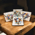 Boho Bull Skull Coaster Set | Floral Western Drink Coasters | Handmade Set of 4