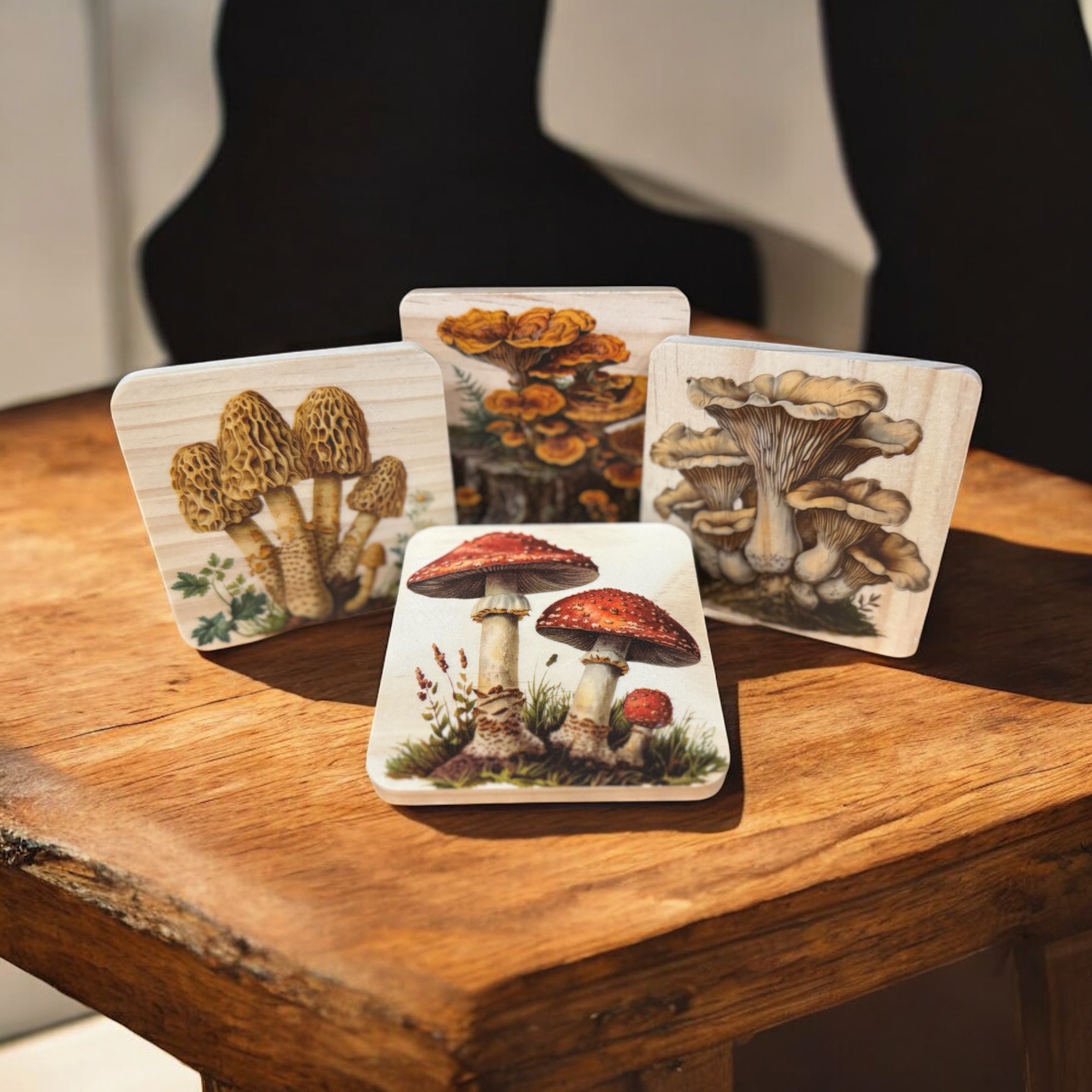 Wild Mushroom Coaster Set | Botanical Woodland Coasters | Handmade Set of 4
