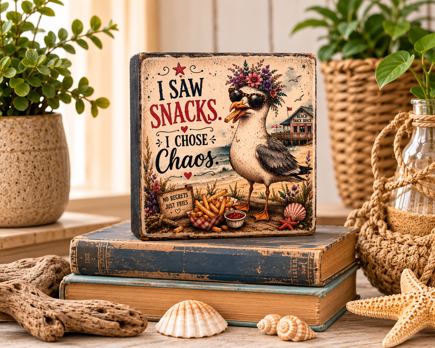 Coastal Chaos & Everyday Sass – Handmade Wood Shelf Sitters
