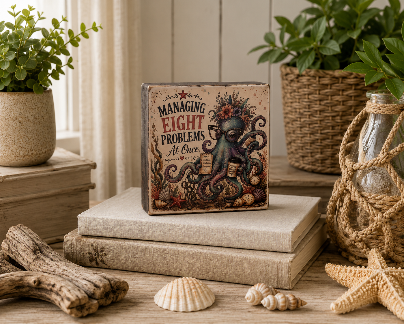 Coastal Chaos & Everyday Sass – Handmade Wood Shelf Sitters