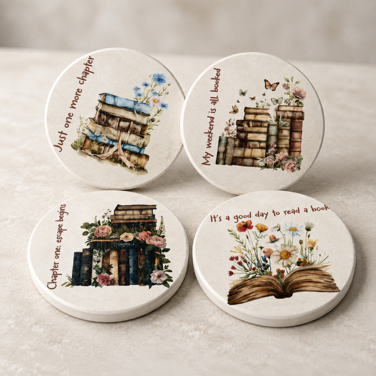 One More Chapter Ceramic Coaster Set