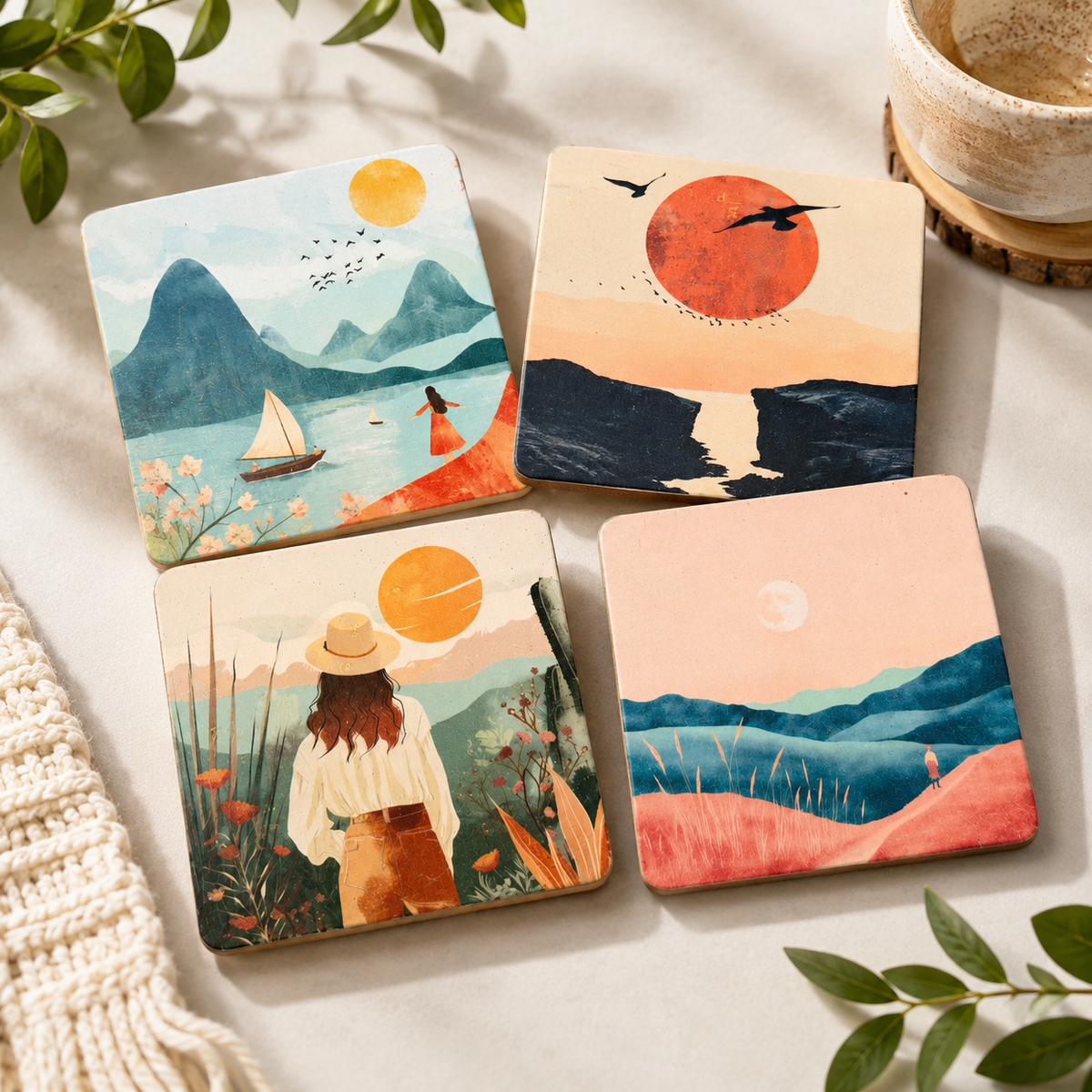 Wander & Wonder Wooden Coaster Set